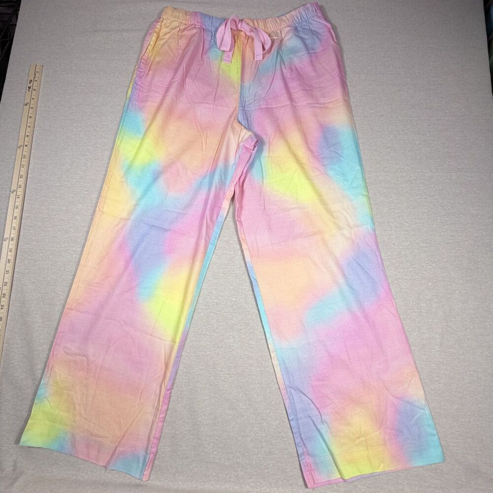 Victoria's Secret Large NWT Pastel TyeDye Wide Leg Lounge Pant PINK Logo On Butt